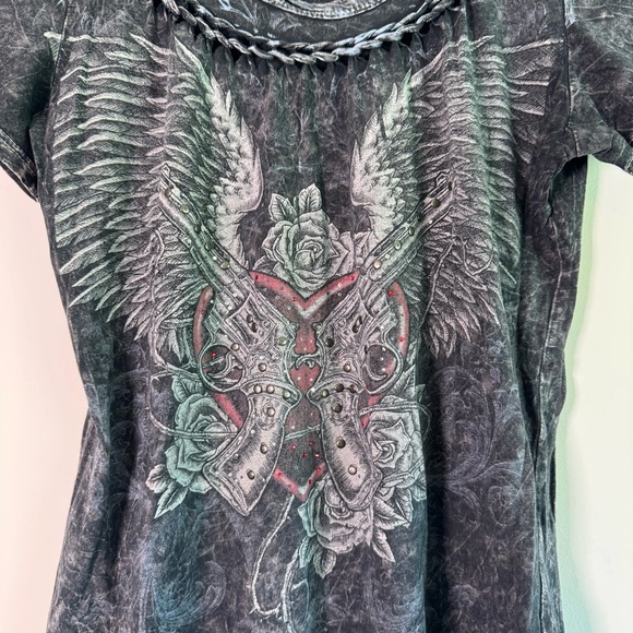 Y2K Cotty On stone wash woven neck grungy T-shirt size XL - Picture 3 of 7